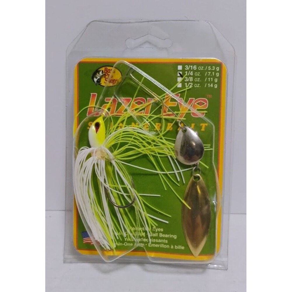 BASS PRO SHOPS ¼ OZ LAZER EYE TANDEM SPINNERBAIT WHITE & CHARTREUSE NEW NIP